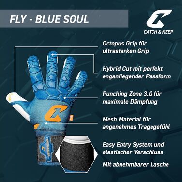 Воротарські рукавички CATCH & KEEP Fly Soul — професійні футбольні рукавички з Octopus Grip, гібридним кроєм, дихаючою сіткою та технологією Punching Zone 3.0
