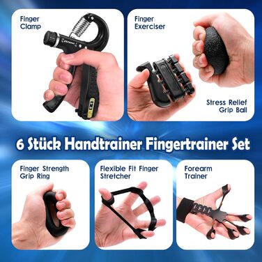 Предметів Hand Trainer Finger Trainer, Тренувальний набір для силового тренажера Grip, Набір тренажера для хвата від 5 кг до 60 кг, регульований розтягувач для пальців для покращення сили пальців і зап'ястя, 6