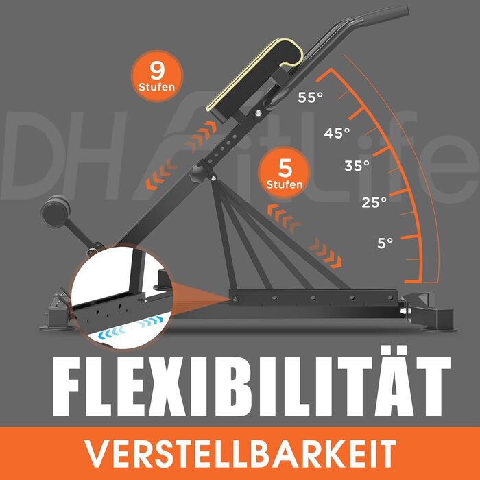 DH FitLife 5-в-1 тренажер для спини та пресу, гіперекстензія, складаний римський стілець до 150 кг, багатофункціональна лавка для вправ і гантелей для дому
