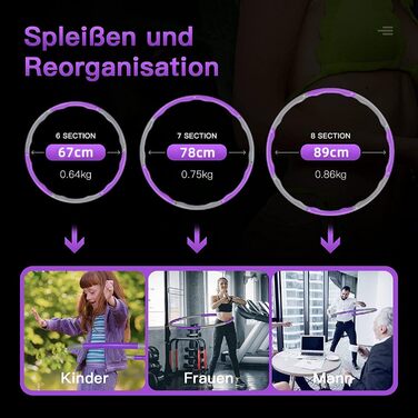 Зрілий Дорослий Фітнес - Blisstaar Hullahub Обруч для схуднення 1 кг Знімний реорганізований Hoola Hoop Kids Спортивний масаж для початківців Тренування Фіолетовий Сірий