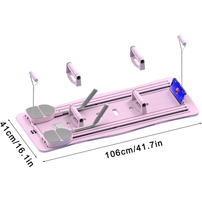 Дошка для пілатесу Joberio Rereform Пристрій для реформування пілатесу Дошка для вправ з роликом для живота Багатоцільова складна дошка для домашнього реформатора пілатесу Основні домашні тренажери для підтримки всього тіла (рожевий)