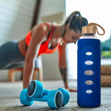 Скляна спортивна пляшка для води Ferexer 1 л, боросилікатне скло з силіконовим чохлом і унікальною кришкою