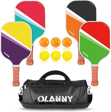 Набір для піклболу OLANNY: 4 фібергласові ракетки, 6 м'ячів, сумка, подарунок для чоловіків, жінок, новачків