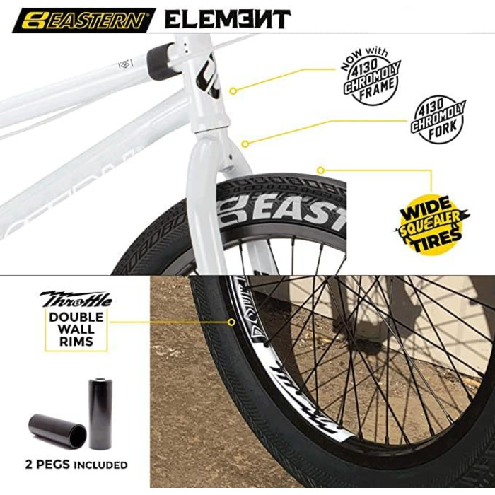 Велосипеди Eastern Bikes Element BMX Bike, 50.8 см, повна хромолієва рама та вилки Chromoly, білий