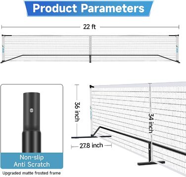 Офіційний регламентований розмір 22 фути для зовнішнього та внутрішнього використання, включаючи міцну сумку для перенесення. Набір сіток, 2023 Pickleball Net