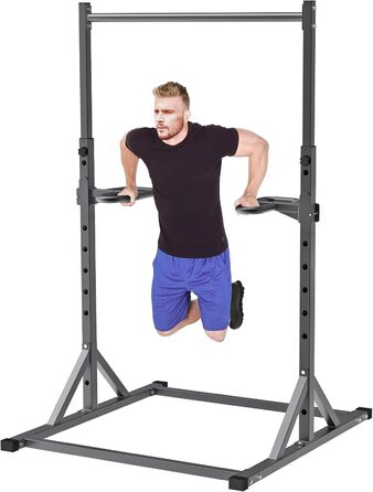 Окремостояча силова вежа SELEWARE Pull-Up Bar - з регульованою силовою стійкою Dip Station на 2 x 2 дюйми та 1 дюйм Домашній тренажерний зал місткістю 226,8 кг (чорний, зі станцією занурення)