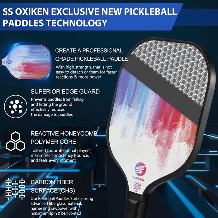 Набір ракеток OXIKEN Pickleball 2 шт., USAPA, вуглецеве волокно, не ковзає