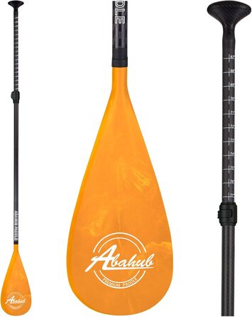 SUP весло Abahub 3-секційне карбонове, з чохлом, телескопічне, 170-218 см, карбоновий стержень + пластикове лезо, помаранчевий візерунок хвиль, для SUP-дошки та серфборду