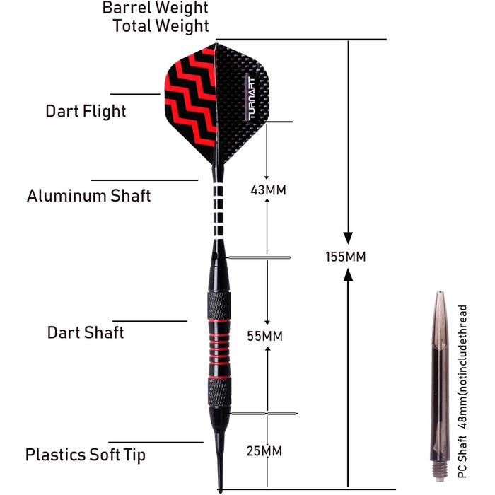 Набір дартс Turnart 9 шт. 18г з аксесуарами для електронного дартсу