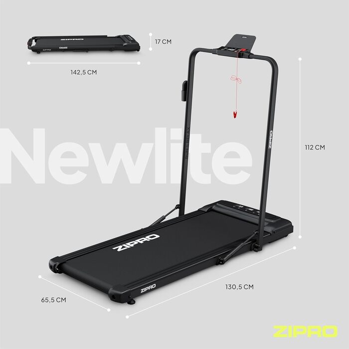 Бігова доріжка ZIPRO Newlite складана, 2 режими, FlatFold, 1-10 км/год, до 110 кг, LED-дисплей, тиха, амортизація Easy Walk