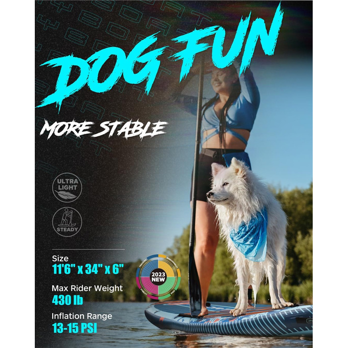 Надувна дошка для SUP-серфінгу Dog Fun, падлборд для стоячої греблі