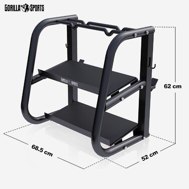 Стійка для гантелей та штанги GORILLA SPORTS, металева, чорна, до 300 кг, універсальна, 52x68,5x62 см