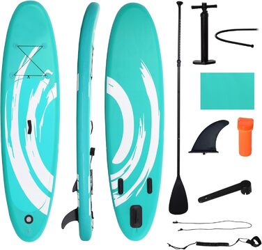 Надувна SUP-дошка Outsunny 300x76x15 см з веслом, регульованими плавниками, антиковзаючим покриттям, насосом і сумкою, синя