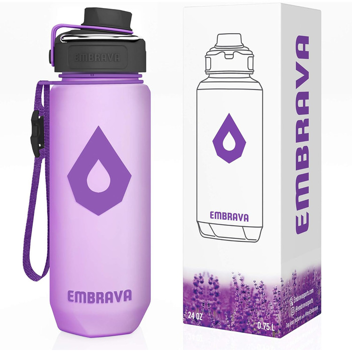 Пляшка для води Embrava 680 мл з металевою ручкою, мітками часу, без BPA, герметична кришка для спорту, фітнесу, подорожей