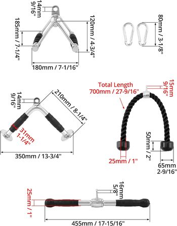 Набір ручок QWORK Trieps Rope & V-Rowing, аксесуар для тяги, 4 частини