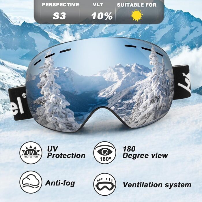 Окуляри Trusiel Anti-Fog OTG, UV 400, сумісні з шоломом, срібло (VLT 10)