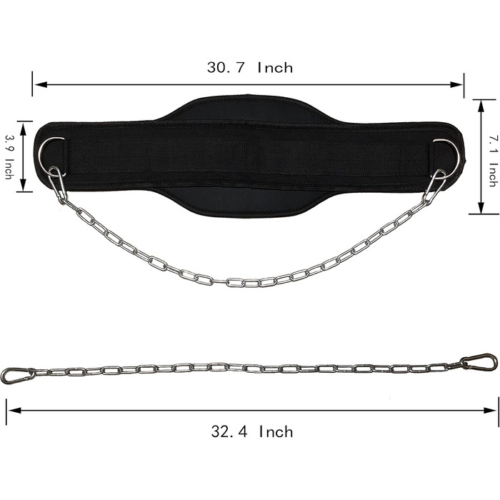 Пояс для важкої атлетики з ланцюгом, Фітнес-пояс для важкої атлетики, Неопренова підтримка, Обтяжений підтягувальний ремінь з міцним сталевим ланцюгом для чоловіків, Станова тяга, Бодібілдинг (B)