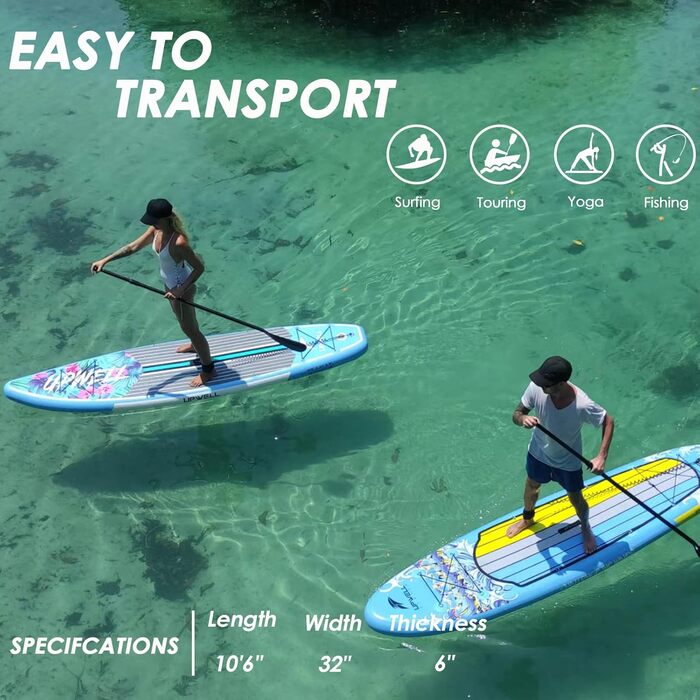Надувна SUP дошка UPWELL 11'/10'6'/10'2' з аксесуарами: рюкзак, комплект для ремонту, нековзка дека, лиш, 3 плавники, весло та насос