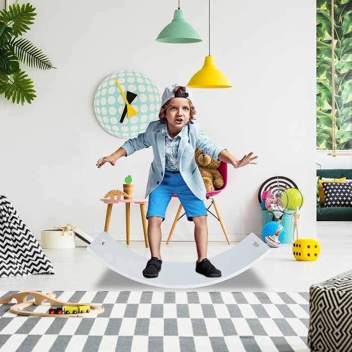Балансувальна дошка CCLIFE з дерева для дітей від 3 років, з EVA матом, Montessori, 85x30 см, біла