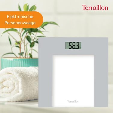 Електронні ваги Terraillon TP1000, скляні, ультратонкі, автоматичне вмикання/вимикання, LCD-дисплей, до 150 кг, сірі