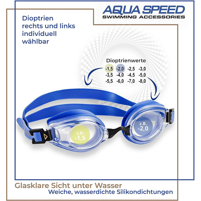 Окуляри для плавання Aqua Speed за рецептом - LUMINA - Діоптрії для дорослих з короткозорістю ліва та права лінзи індивідуально підбираються відповідно до ваших побажань (3rd Lumina / синій / незатонований)