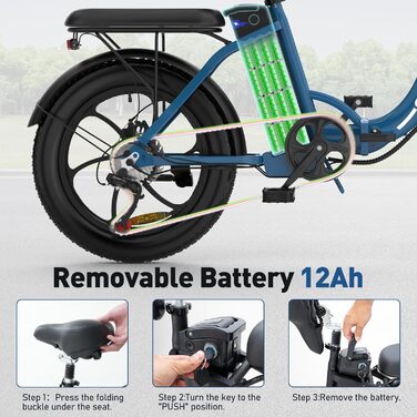 Шини COLORWAY E-Bike 20'x3', 250Вт, 36В 12Ач, 35-90км (синій)