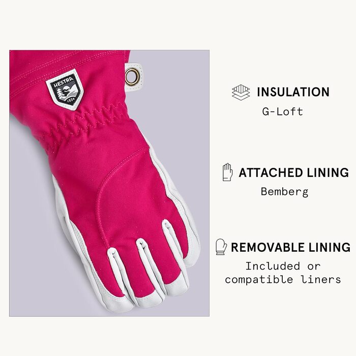 Жіночі рукавички HESTRA Heli, Fuchsia-Offwhite, розмір 8