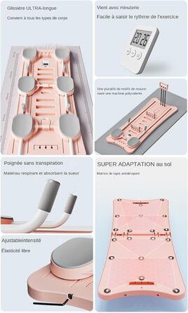 Розсувна дошка для пілатесу WQIBQ, багатофункціональна дошка для живота тренажер для живота поза дошкою, складаний та універсальний базовий тренажер для дому Pink