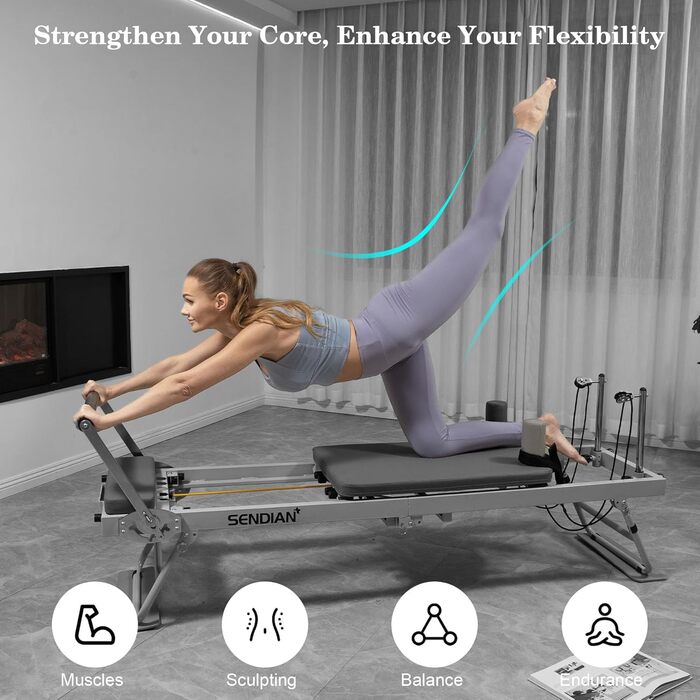 Складаний пілатес-тренажер для дому Balanced Body, реформер з платформою для стрибків, 5 додаткових кольорових шнурів, для фітнесу та тренувань