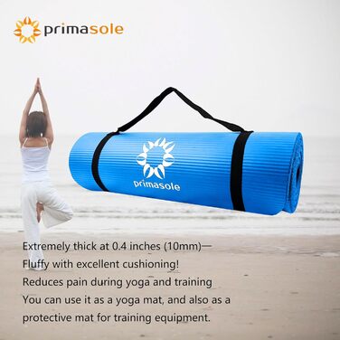 Килимок для йоги та фітнесу Primasole 1/2 дюйма з чохлом, 72x24 дюйми, синій