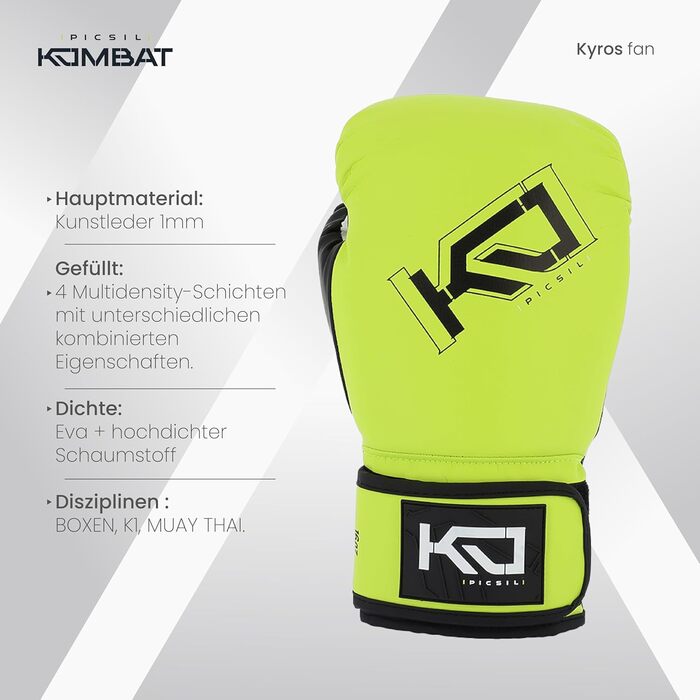 Боксерські рукавички Picsil Kombat Kyros 14oz Citrus для тренувань і змагань Muay Thai, MMA, кікбоксингу, унісекс