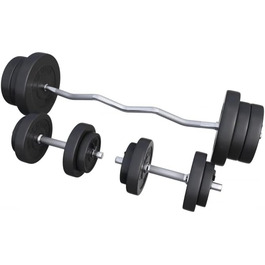 Набір гантелей GORILLA SPORTS - 70кг, SZ Curl Bar 120см, ваги 4x1.25кг / 4x2.5кг / 4x5кг / 2x10кг, 2 шт. гантелі 30мм, з 6 н/пружинними фіксаторами, пластик - набір гантелей, гантелі (пружинні фіксатори)