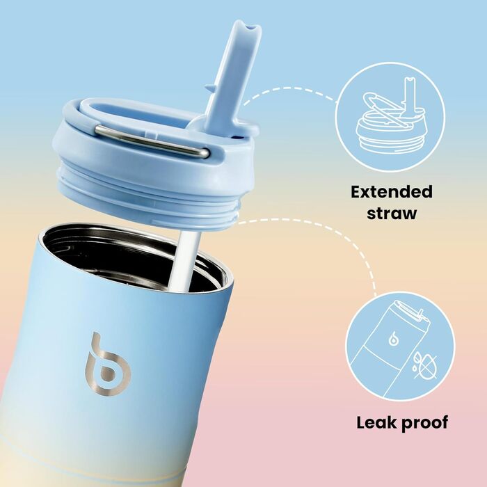 Термобутилка BOTTLE BOTTLE 680 мл з трубочкою, кришкою та ручкою, спортивна нержавіюча пляшка для води, подвійні стінки, герметична, для спорту, подорожей, тренажерного залу