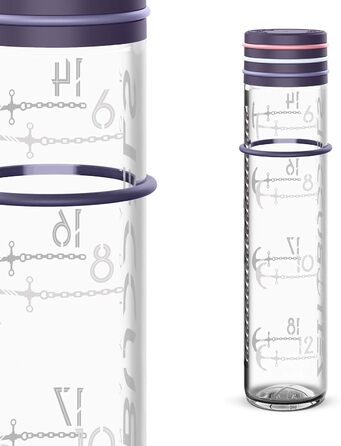 Мотиваційна скляна пляшка 1000 мл 1 л пляшка для пиття з нагадуванням про маркер часу, підходить для коенової кислоти, не містить бісфенолу А, герметичний, стійкий до розбиття, NAVIGATOR, (фіолетовий)