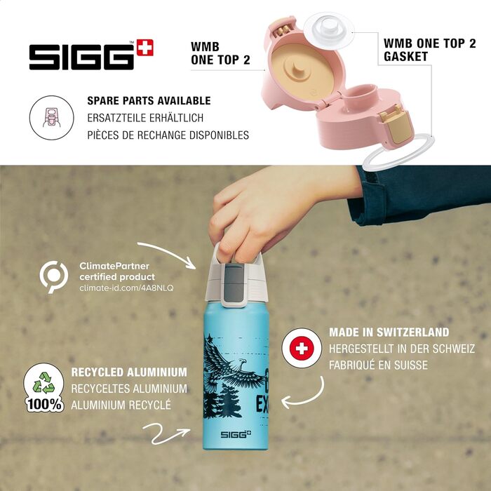 Дитяча алюмінієва пляшка SIGG WMB ONE 0,6 л для газованих напоїв, герметична, легка, BPA-free, сертифікат ClimatePartner, для спорту та школи, дизайн 3 Wave Teen