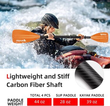 Весло Carbon SUP/Kayak, регульоване, легке, помаранчеве, 4 шт.